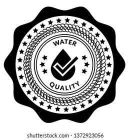 water quality emblem, badge, sign, label. circle rubber stamp.