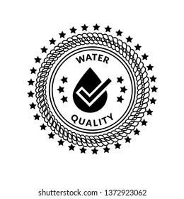 water quality emblem, badge, sign, label. circle rubber stamp.