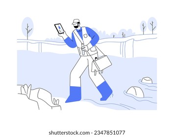 Water quality monitoring, abstract concept vector illustration. Professional ecologist checking water quality, pollution level, environmental science, sampling process abstract metaphor.