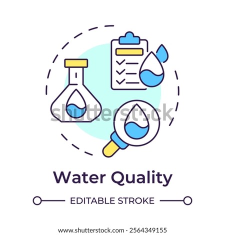 Water quality multi color concept icon. Laboratory research of liquids properties. Scientific testing methods. Round shape line illustration. Abstract idea. Graphic design. Easy to use in booklet