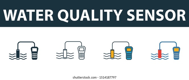 Water Quality Sensor icon set. Premium simple element in different styles from sensors icons collection. Set of water quality sensor icon in filled, outline, colored and flat symbols concept.