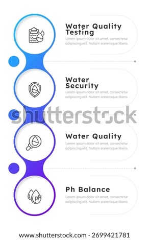 Water quality testing infographic blue gradient circles. Drinking liquid testing. Aqua sources control. Editable thin line icons diagram process with 4 steps