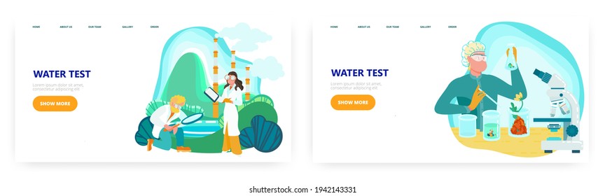 Water quality testing landing page design, website banner vector template set.
