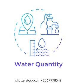 Water quantity blue gradient concept icon. Measuring liquid amount in natural sources. Environment care. Round shape line illustration. Abstract idea. Graphic design. Easy to use in article