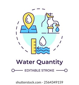 Water quantity multi color concept icon. Measuring liquid amount in natural sources. Environment care. Round shape line illustration. Abstract idea. Graphic design. Easy to use in article