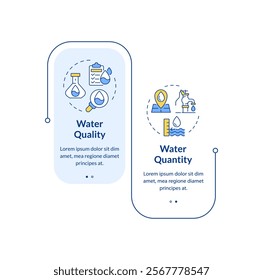 Water quantity and quality nexus rectangle infographic vector. Liquid consumption. Eco friendly. Data visualization with 2 steps. Editable rectangular options chart