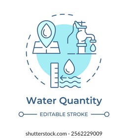 Water quantity soft blue concept icon. Measuring liquid amount in natural sources. Environment care. Round shape line illustration. Abstract idea. Graphic design. Easy to use in article