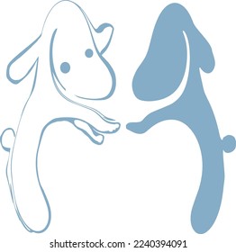 Water rabbits, abstract silhouettes. They hold hands. Cute, kind logo
