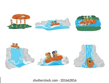 Water Rafting Set - Isolated On White Background - Vector Illustration, Graphic Design Editable For Your Design