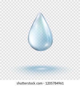 La lluvia de agua cae aislada en un fondo transparente. Gotas puras realistas condensadas. Burbuja azul vectorial o plantilla de rocío.