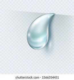 Water rain drop isolated on transparent background. Realistic pure droplet. Vector blue clear bubble or water dew template.