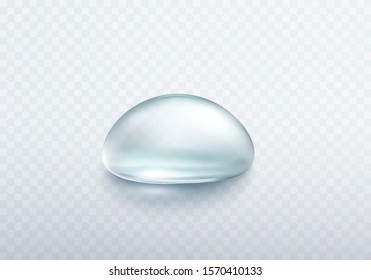 Water rain drop isolated on transparent background. Realistic pure droplet. Vector blue clear bubble or water dew template.