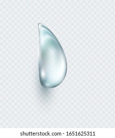 Water rain drop isolated on transparent background. Realistic pure droplet. Vector blue clear bubble or water dew template.
