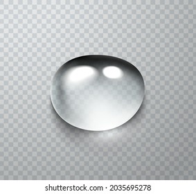 Water Rain Drop Isolated On Transparent Background. Realistic Condense Droplet. Vector Clear Bubble, Gel Element Or Dew Template
