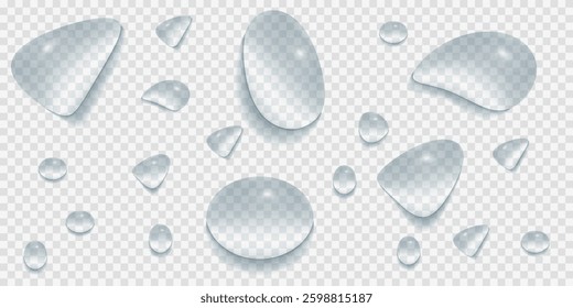 
Water rain drop set isolated on transparent background. Realistic collagen droplet collection, vector illustration