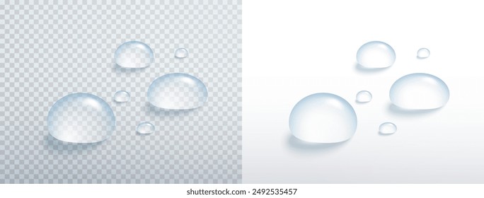 Water rain drop surface isolated on transparent background. Realistic pure droplets. Vector blue clear bubbles or dew template