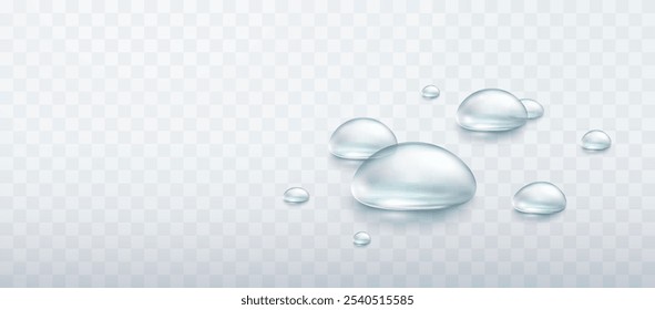Water rain drop surface isolated on transparent background. Realistic pure droplets. Vector blue clear bubbles or dews template