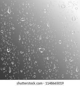 Water or rain drops background. Realistic pure drops. Clear water bubbles on window glass. Drop condensation concept. Vector illustration.