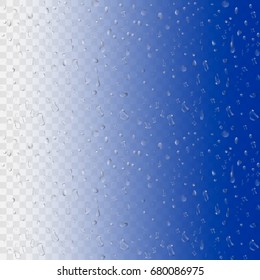 Water rain drops isolated on transparent background. Realistic vector illustration. 3D bubbles on window glass surface