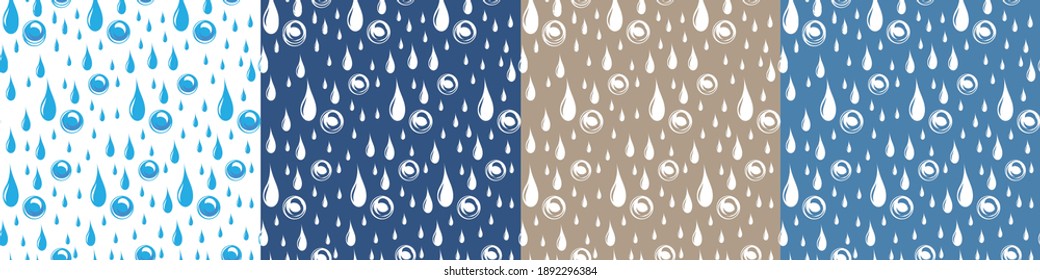 Agua. Lluvia. Drogas. Patrón sin foco. Imagen vectorial. Establecer