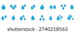 Water or rain drops shape icons set. Blood or oil drop. Droplet sign. Tear and oil isolated symbol. eps 10