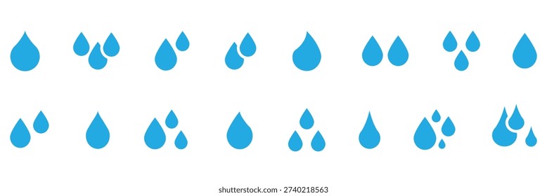 Water or rain drops shape icons set. Blood or oil drop. Droplet sign. Tear and oil isolated symbol. eps 10