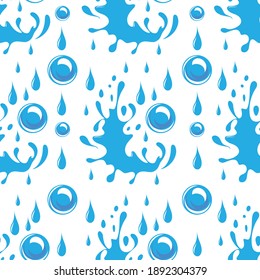 Water. Rain. Drops. Spray. Splash. Seamless Pattern. Vector Image.