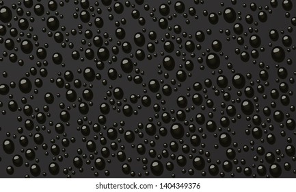 Water rain drops or steam shower isolated on dark background. Realistic black droplets condensed on glass surface. Vector ink, paint splatter or oil bubbles template.
