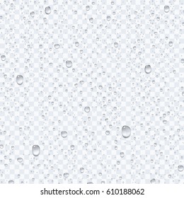 Water rain drops or steam shower isolated on transparent background. Vector clear vapor bubbles or water droplets on window glass surface for your design