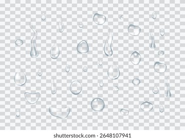 Water rain or shower drops seamless border isolated on transparent background. 
Realistic pure droplets condensed texture. Vector clear vapor bubbles on window 
glass surface