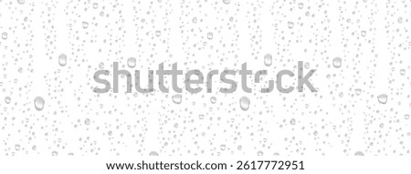 Water rain or shower drops seamless border isolated on white background. Realistic pure droplets condensed texture. Vector clear vapor bubbles on window glass surface