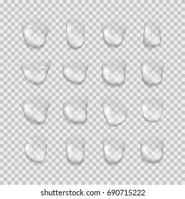 Water rain or shower drops set isolated on transparent background. Realistic pure water droplets condensed. Vector clear vapor bubbles on window glass surface for your design.