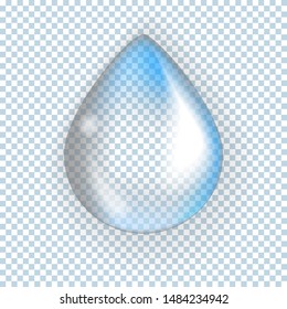 Water realistic waterdrop, clean liquid raindrop on transparent background