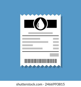 water receipt bill flat design vector illustration, increasing cost of living concept, utility bill paper invoice pictogram