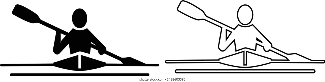 Water Recreation Icons set - Editable Stroke, Summer Recreation, Kayaker Icon, Person Canoeing Icon isolated on transparent background, Paddle Boat Flat Graphic Design, used for mobile apps, web site.