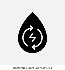 water recycle energy icon Glyph, free energy, ecology, renewable and green energy concept. Black and solid icon.