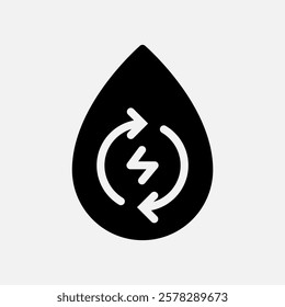 water recycle energy icon Semi solid, free energy, ecology, renewable and green energy concept. Black and semi solid icon.