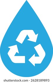 Water recycle icon isolated on white background . Water drop with recycle symbol . 