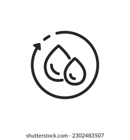 Icono de reciclaje de agua. Esbozo de vectores editable, el agua cae dentro de una flecha circular que simboliza el manejo, tratamiento y conservación sostenibles del agua.