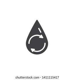 Water Recycle vector icon. filled flat sign for mobile concept and web design. Water drop with recycling arrows glyph icon. Eco, renewable symbol, logo illustration. Vector graphics