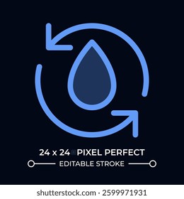 Water recycling dark color ui icon. Drop within arrows circle. Wastewater treatment technology. Liquid reuse. Vector colorful symbol isolated on black. User interface element, pixel perfect
