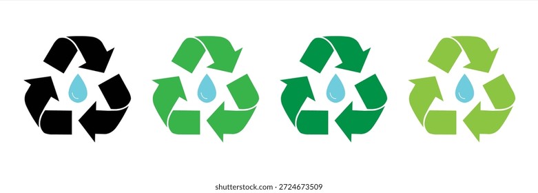 Conjunto de iconos de reciclaje de agua. Reutilización eficiente del agua. Ilustración vectorial.