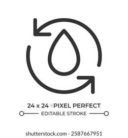 Water recycling line ui icon. Drop within arrows circle. Wastewater treatment technology. Liquid reuse. Isolated vector outline symbol. Webdesign user interface element linear, pixel perfect