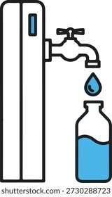 Water Refill Station Icon with Tap and Bottle