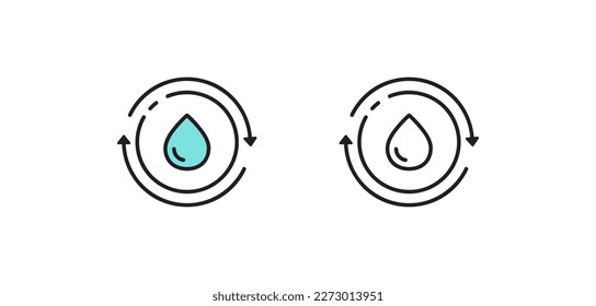 Reabastecimiento de agua. Iconos aislados de vectores. Goma de agua de vector de color y negro y reponer símbolo símbolo símbolo de contorno aislado con trazo editable.