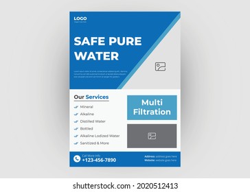 Water refilling service flyer design. Drink pure water poster template. Freshwater service flyer template