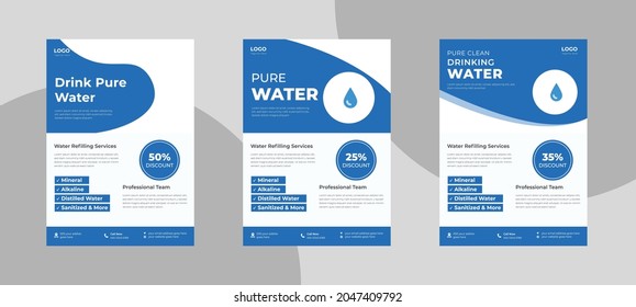 Water refilling service flyer design. Drink pure water poster template. Freshwater service flyer template