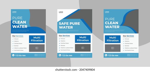 Water Refilling Service Flyer Design. Drink Pure Water Poster Template. Freshwater Service Flyer Template