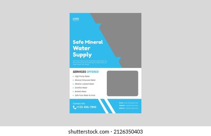 Water refilling service flyer design. Drink pure water poster template. Freshwater service flyer template, cover, a4 size, flyer, poster, leaflet, print ready