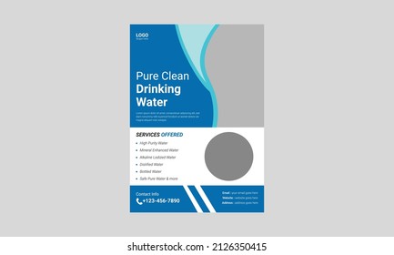 Water refilling service flyer design. Drink pure water poster template. Freshwater service flyer template, cover, a4 size, flyer, poster, leaflet, print ready